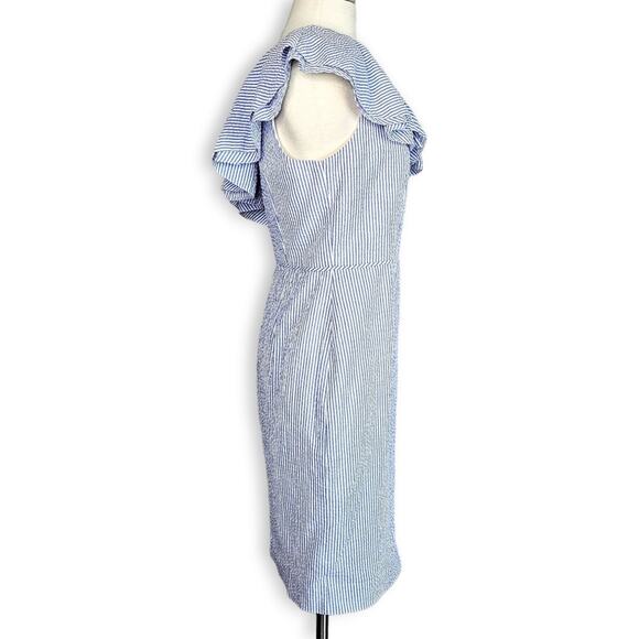 J. Crew One Shoulder Ruffle Seersucker Dress in blue size 10 NWT - Picture 10 of 15